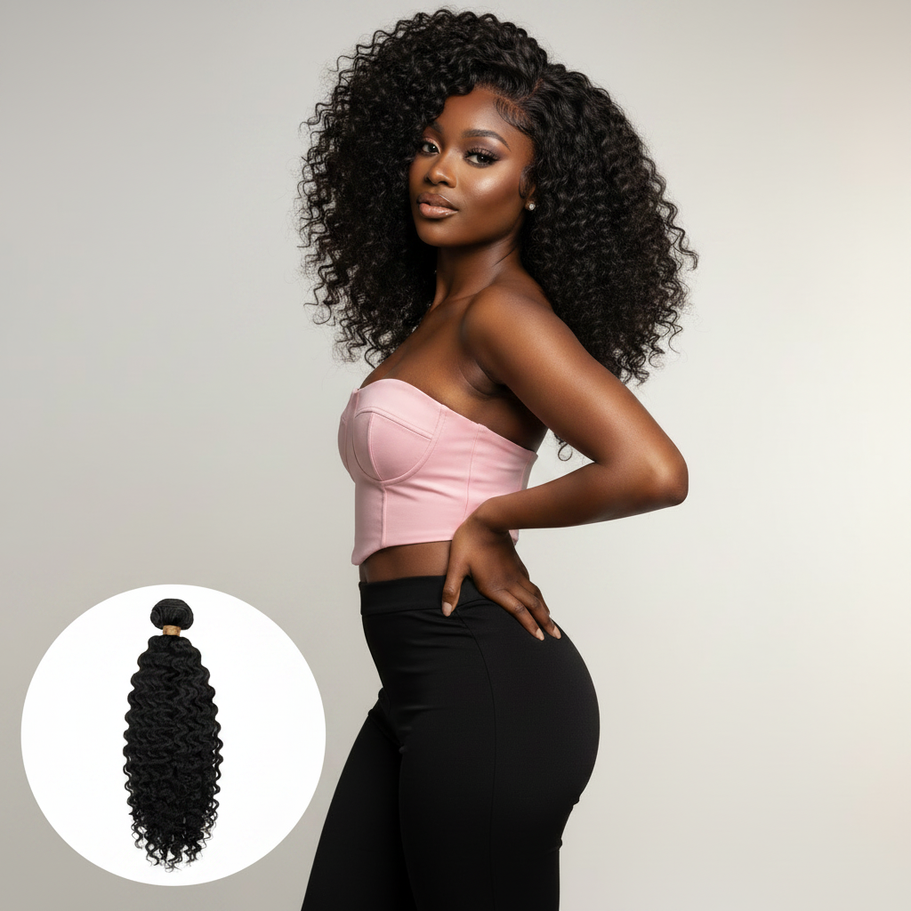 Burmese Curly Bulk Human Hair Extensions - Model