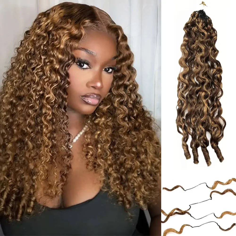 Bling Hair Burmese Curly 4/27 Pre looped Highlight Feather Crochet Hair Knotless Burmese Curly Miracle Knots Bundles Hum