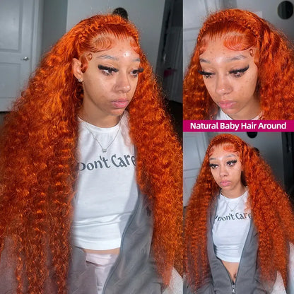 Bling Hair 13x6 Deep Wave Ginger Orange Lace Front Wigs Human Hair 350 Colored 13x4 Deep Wave Wig For Women Pre-plucked 