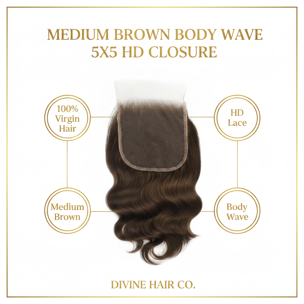 Medium Brown Body Wave 5x5 HD Closure - Infographic