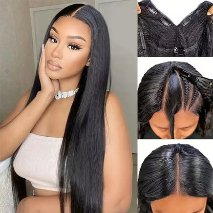 Bling Hair Bone Straight V Part Human Hair Wigs Glueless Wigs Human Hair Ready to Wear 3 IN 1 Wig Drawstring Clip In V P
