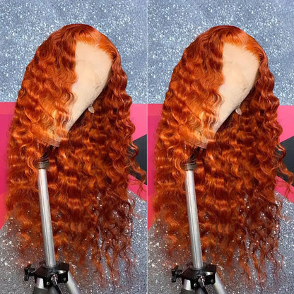Bling Hair 30 32 Inch Deep Wave Frontal Wig Orange Ginger Lace Frontal Human Hair 13x4 13x6 Hd Transparent Lace Front Hu