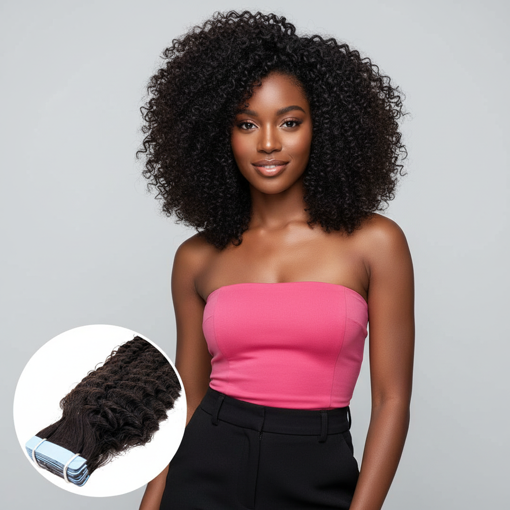 Afro Kinky Curly Tape-In Extensions - Model