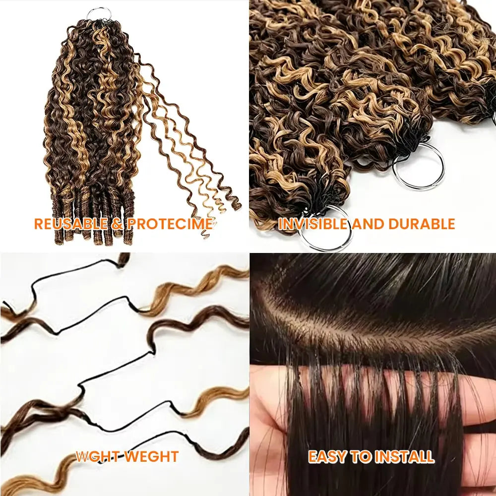 Bling Hair Highlight Colored Feather Crochet Hair 4/27 Colored Burmese Curly Pre Looped Pre Separated Knotless Crochet H