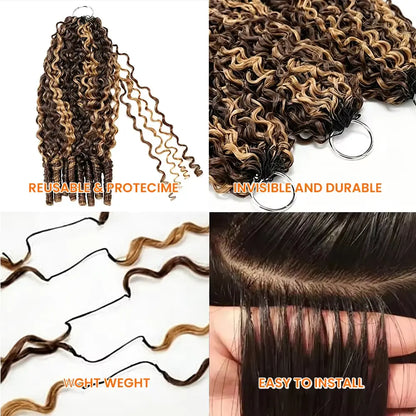 Bling Hair Burmese Curly 4/27 Pre looped Highlight Feather Crochet Hair Knotless Burmese Curly Miracle Knots Bundles Hum