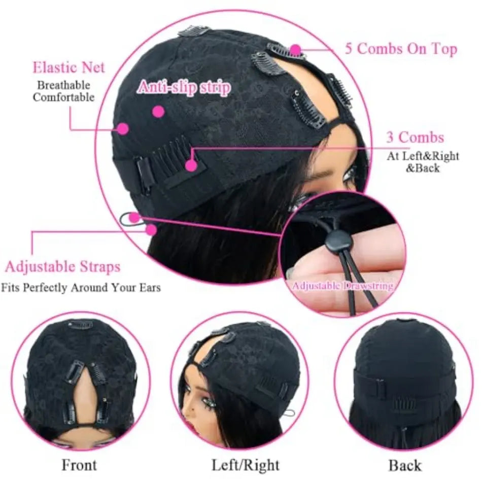 Bling Hair Body Wave V Part Wigs With Elastic Drawstring Human Hair Wigs No Leave Out No Sew-In Straight Hair Wig Gluele