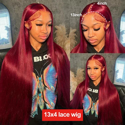 Bling Hair 13x4 Burgundy Straight Lace Front Wigs Human Hair Bone Straight Hd Lace Frontal Wigs Colored Red 99J Human Ha