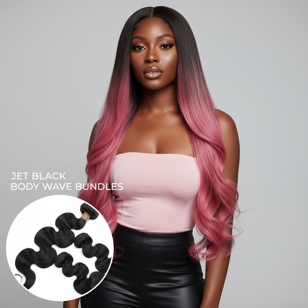 Jet Black Body Wave Bundles - Model