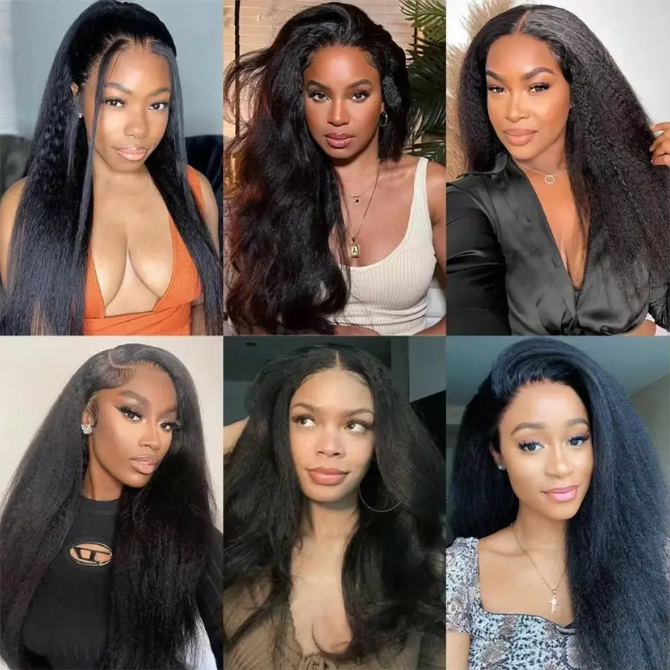 Bling Hair 14~32" Kinky Straight Half Wig Human Hair Glueless Wig Ready to Wear 3 IN 1 Yaki Straight Half Wig With Elast