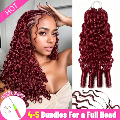 Bling Hair 99J Burmese Curly Knotless Pre-Separated Crochet Hair Extensions For Braids Feather Line 100% Human Hair Burg