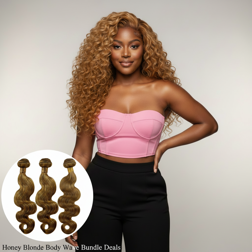 Honey Blonde Body Wave Bundle Deals - Model