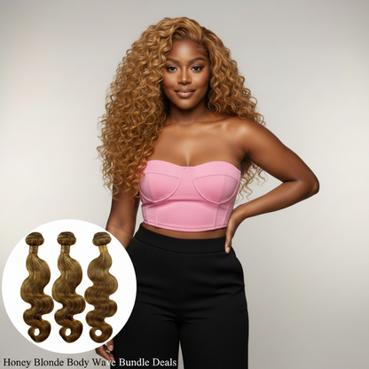 Honey Blonde Body Wave Bundle Deals - Model