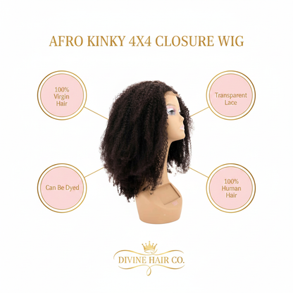 Afro Kinky 4x4 Transparent Closure Wig - Infographic