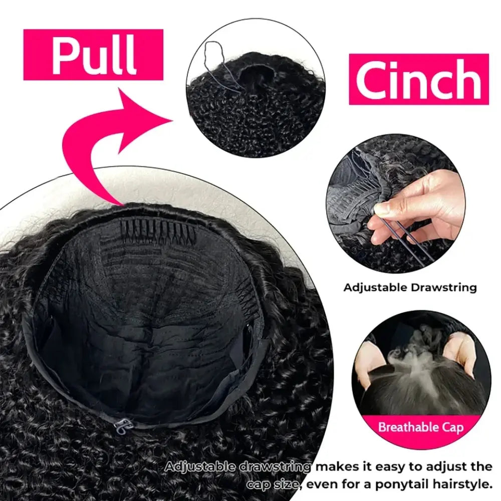 [3 IN 1 ] Deep Wave Half Human Hair Wig With Elastic Drawstring Brazilian Wear And Go Deep Wave Half Wigs Seamless Flip 