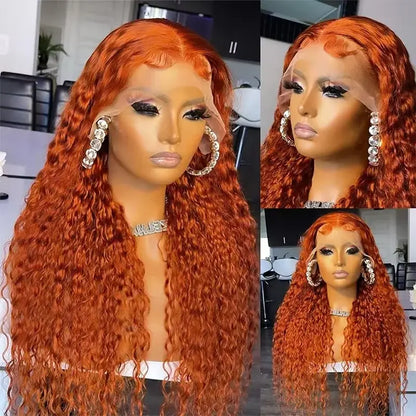 Bling Hair 30 32 Inch Deep Wave Frontal Wig Orange Ginger Lace Frontal Human Hair 13x4 13x6 Hd Transparent Lace Front Hu