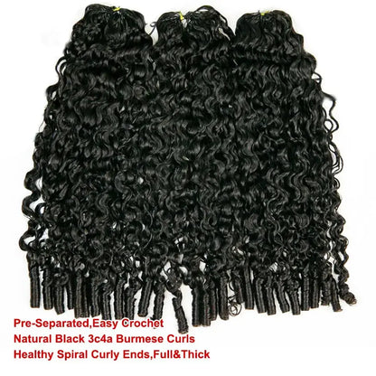 Bling Hair 12A Knotless Burmese Curly Feather Crochet Hair Braid Human Hair Extensions Invisible Pre-Separated Pixie Cur