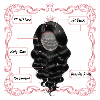 Jet Black Body Wave 5x5 HD Closure - Info