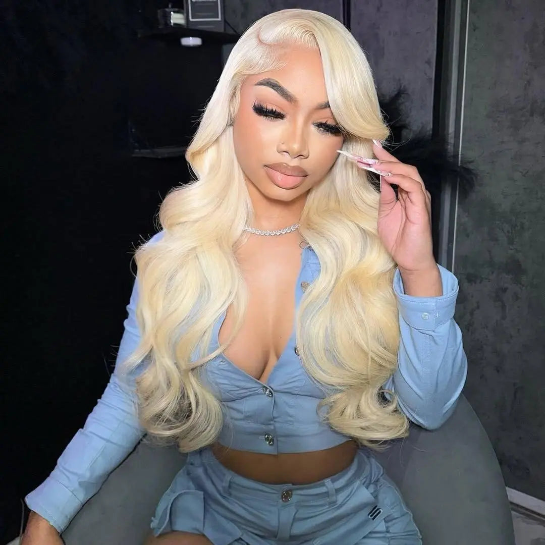 Bling Hair Glueless Transparent 13x6 613 Body Wave Wig With Drawstring Brazilian Honey Blonde Lace Frontal Human Hair Wi