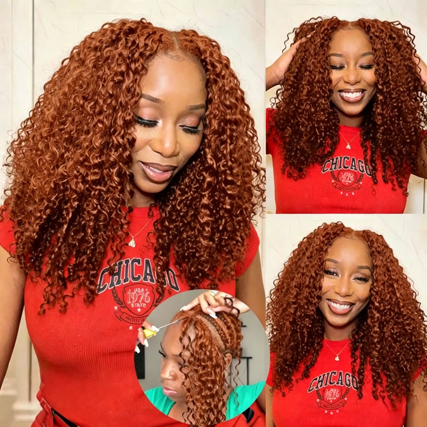 Kinky Curly Dark Ginger Orange Crochet Hair For Women Human Hair Pre-looped Beach Curl Crochet Braids Hair Deep Wave Bra