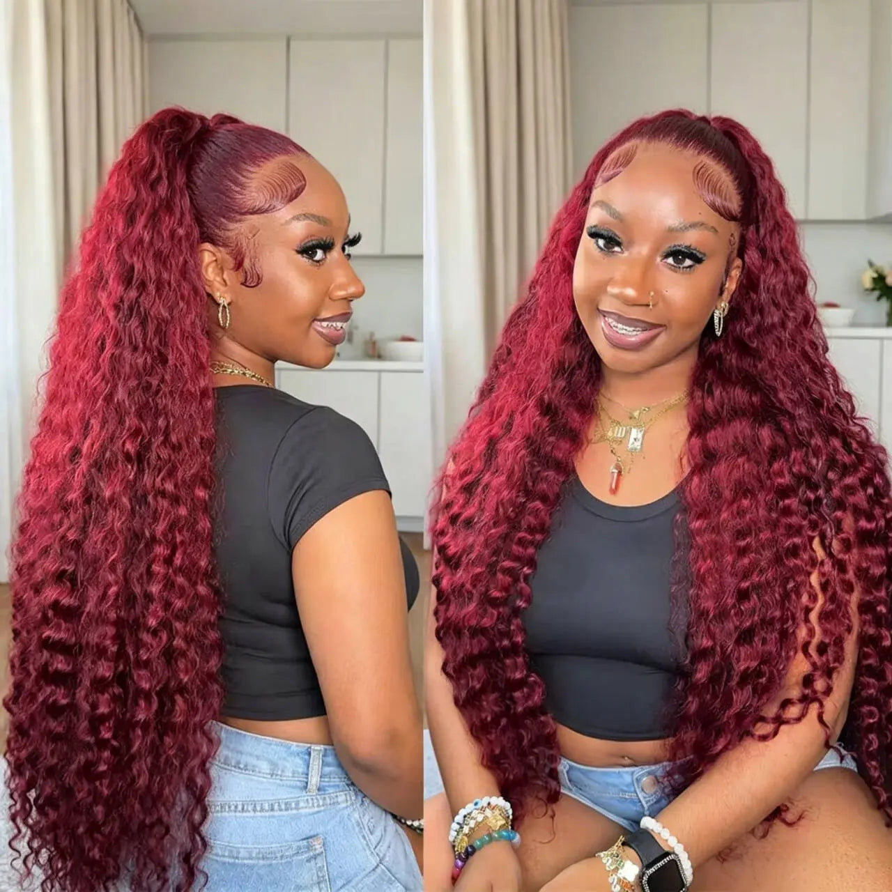 Bling Hair 99J Deep Wave Burgundy 13x6 HD Lace Frontal Wig For Women Brazilian Red Color 13x4 Remy Deep Curly Human Hair
