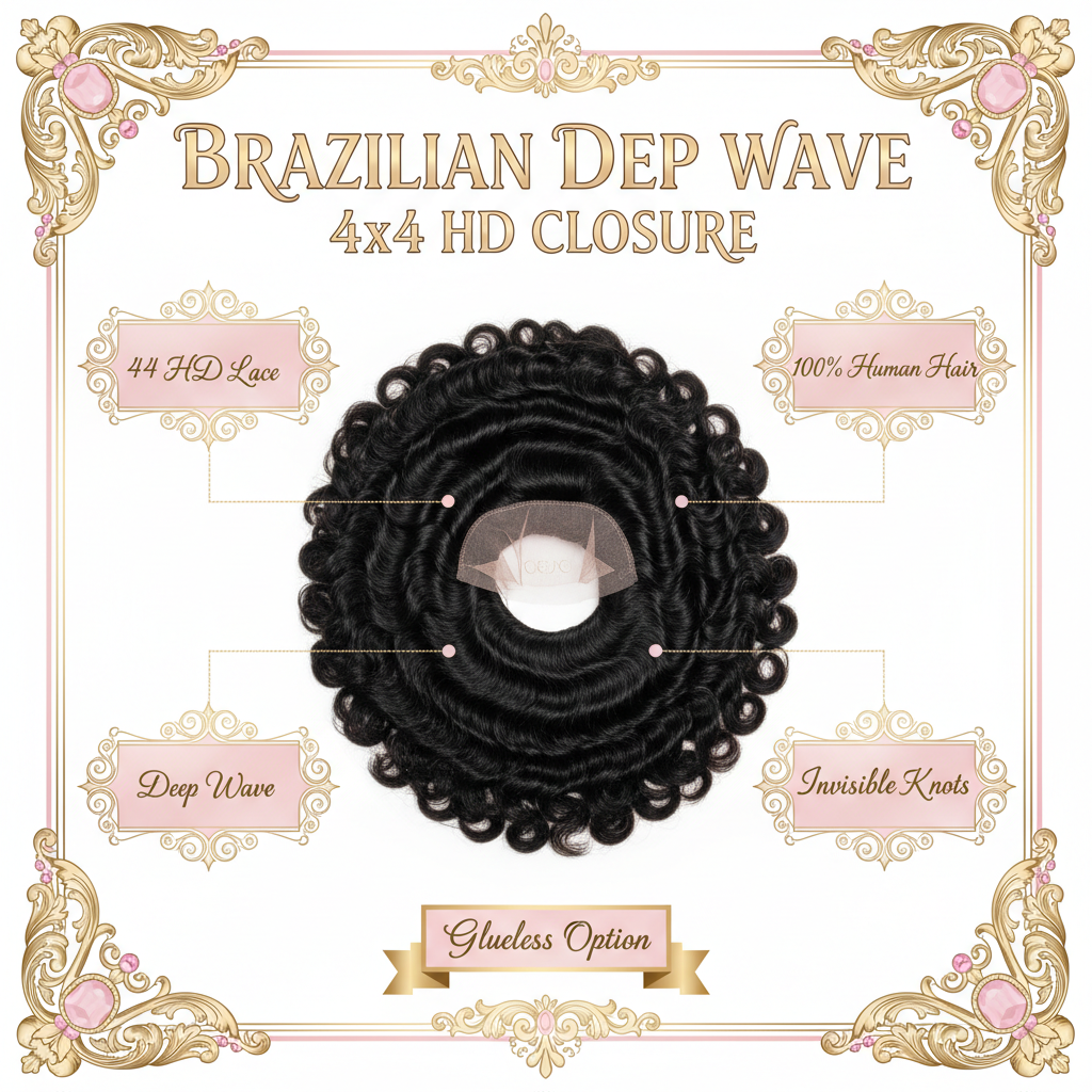 Brazilian Deep Wave 4x4 HD Closure - Infographic