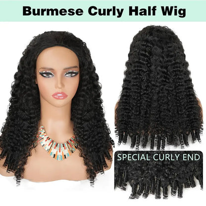 Half Wig Human Hair Burmese Curly 3 In 1 Drawstring Seamless Flip Over Half Wig Wear and Go Glueless Wigs Human Hair