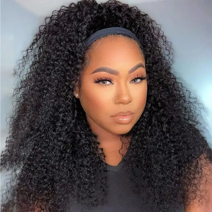 Jerry Curly Headband Wigs Human Hair For Women Kinky Curly Headband Wigs 180 Density None Lace Front Wigs Wear And Go Hu