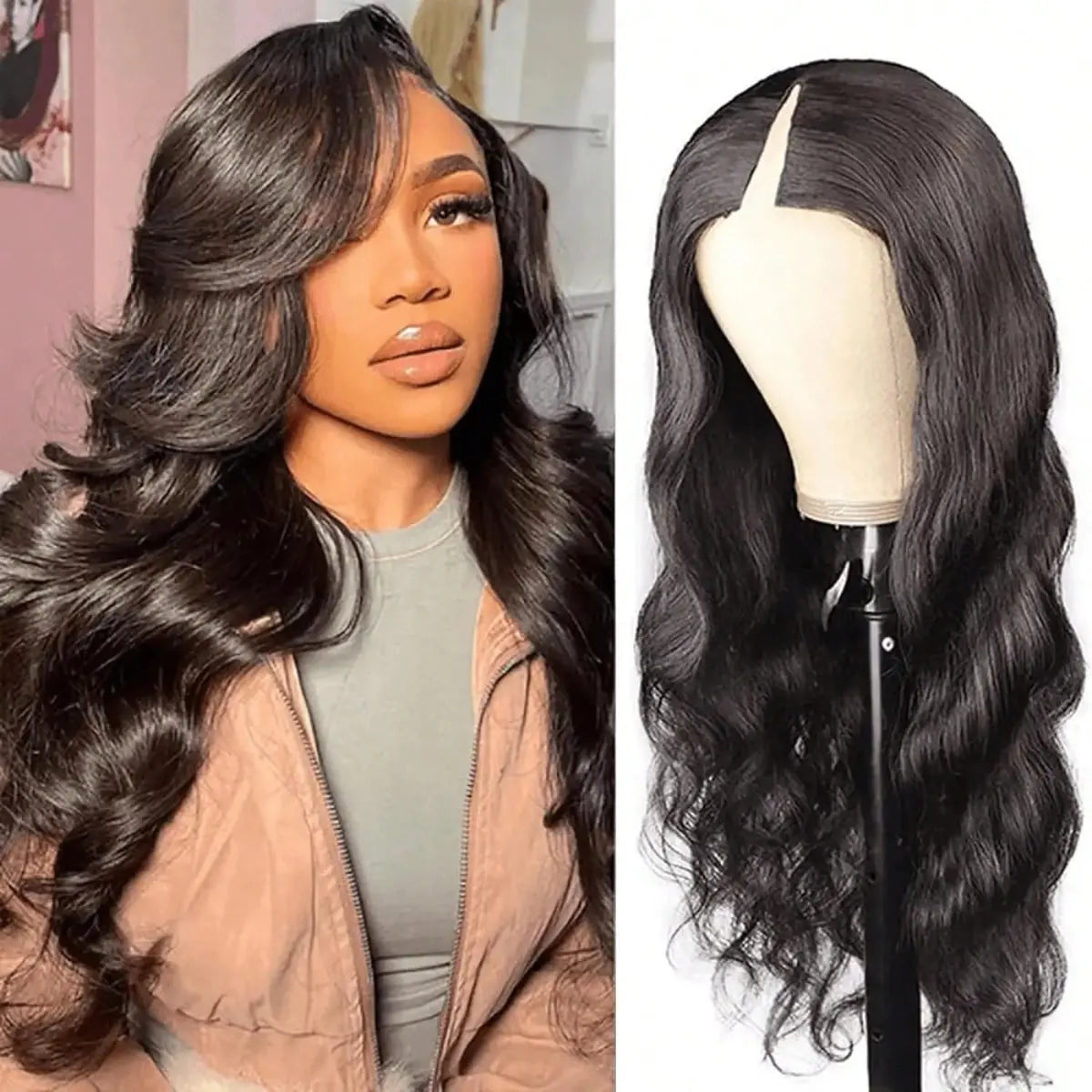 Bling Hair Body Wave V Part Wigs With Elastic Drawstring Human Hair Wigs No Leave Out No Sew-In Straight Hair Wig Gluele