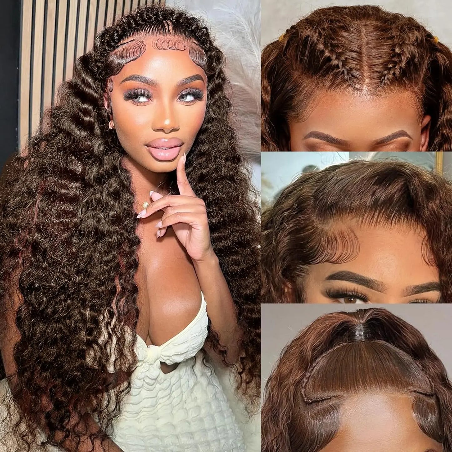 Bling Hair Chocolate Brown Deep Curly 13x4 Lace Front Wig Human Hair Brazilian Deep Wave Wig 13x6 HD Lace Frontal Wig Fo