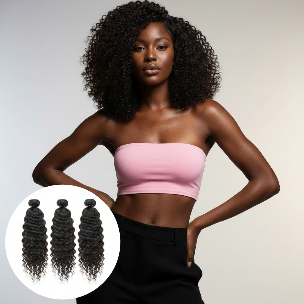 Indian Curly Hair Bundle Deal - Model