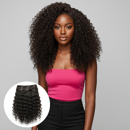 Indian Curly Natural Black Clip-In Extensions - Model