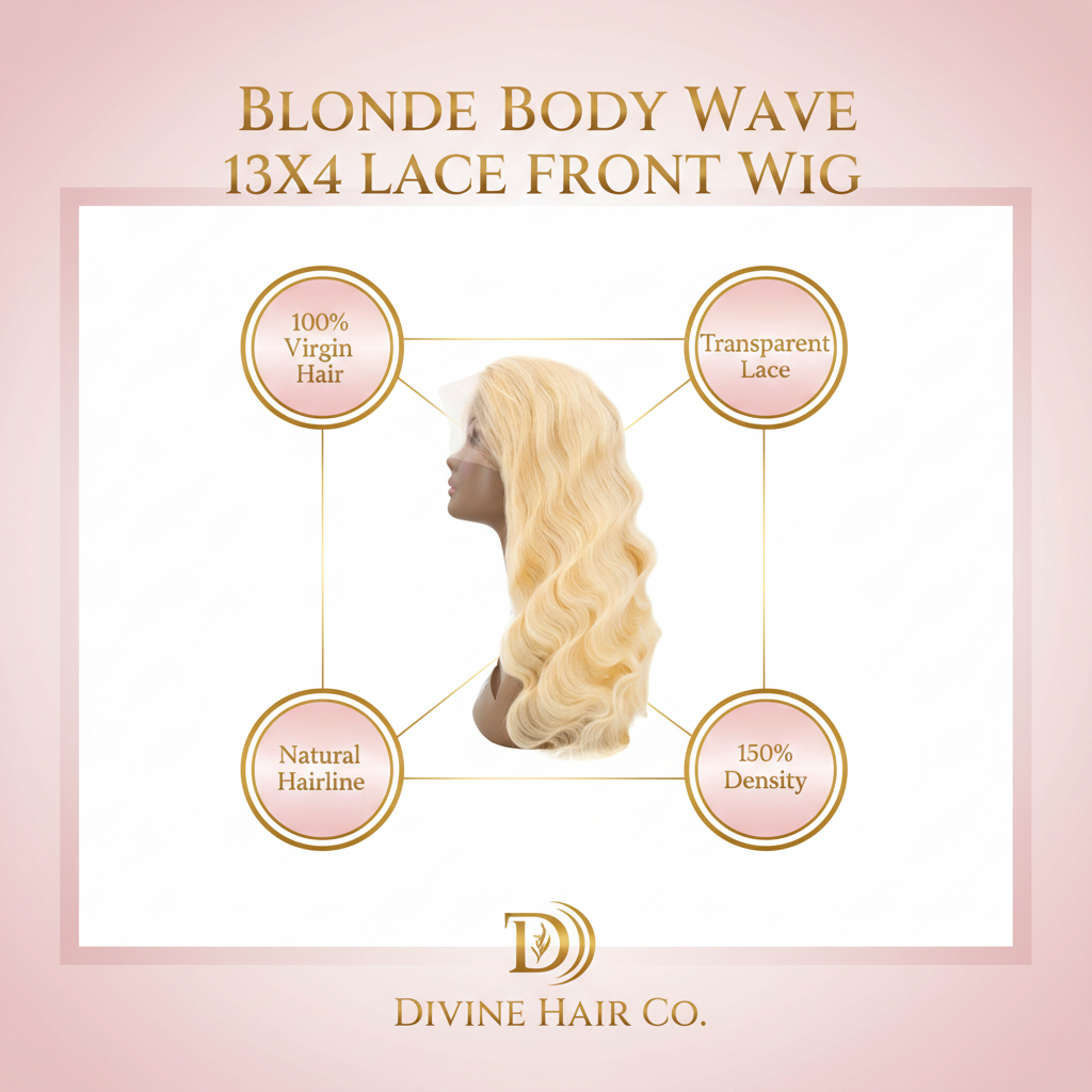 Blonde Body Wave 13x4 Transparent Lace Front Wig - Infographic
