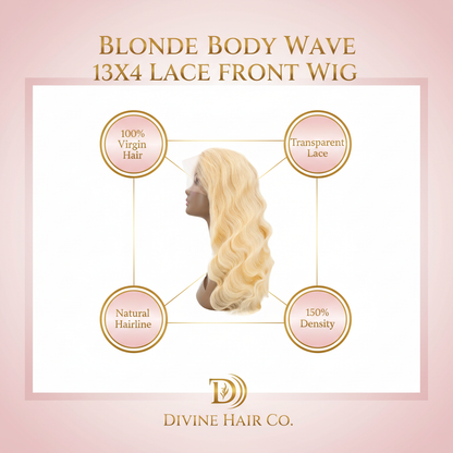 Blonde Body Wave 13x4 Transparent Lace Front Wig - Infographic