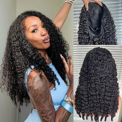 Half Wig Human Hair Burmese Curly 3 In 1 Drawstring Seamless Flip Over Half Wig Wear and Go Glueless Wigs Human Hair