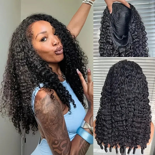 Half Wig Human Hair Burmese Curly 3 In 1 Drawstring Seamless Flip Over Half Wig Wear and Go Glueless Wigs Human Hair