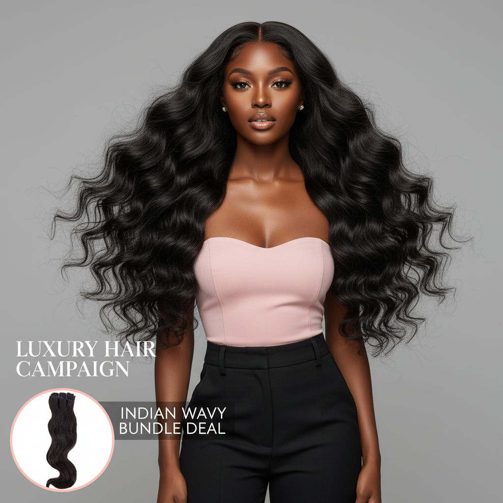 Indian Wavy Hair Bundle Deal - Model