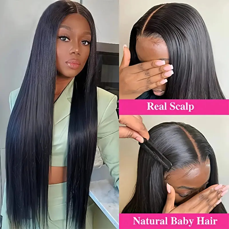 Bling Hair Bone Straight V Part Human Hair Wigs Glueless Wigs Human Hair Ready to Wear 3 IN 1 Wig Drawstring Clip In V P