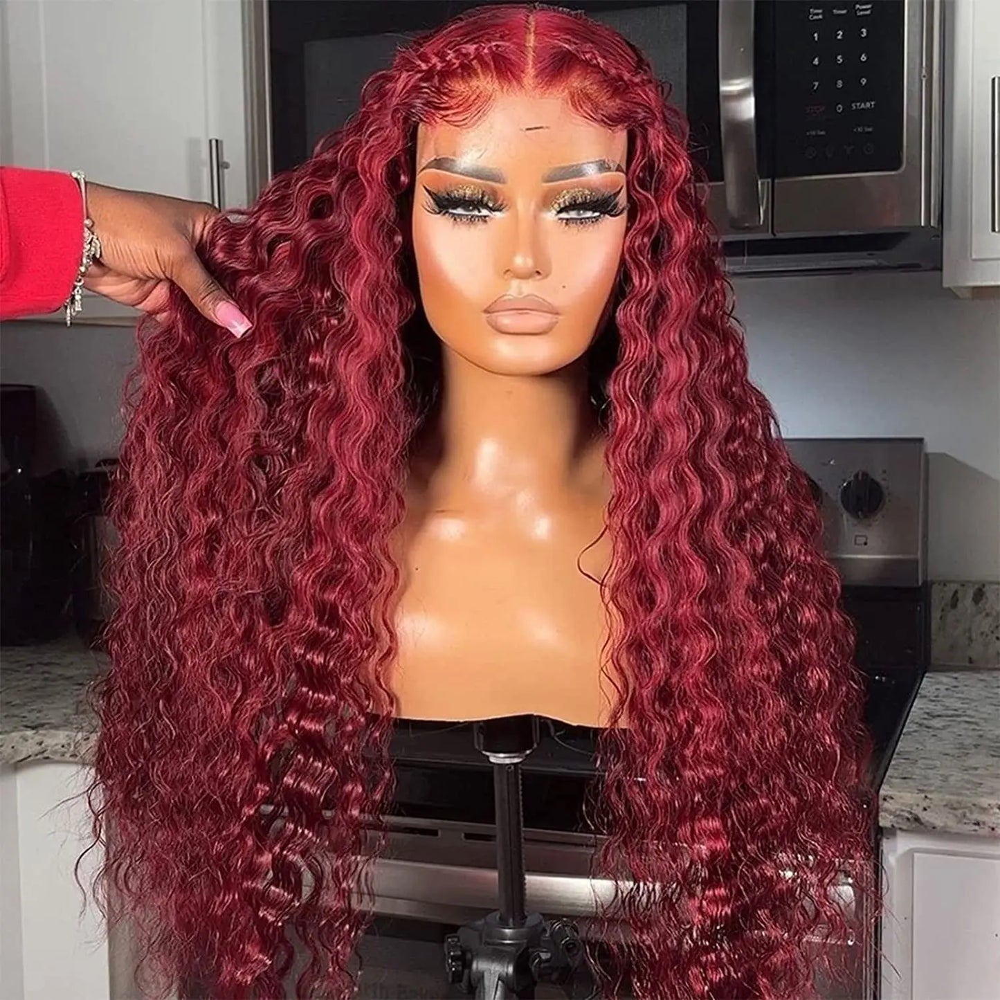 Bling Hair 180 Density 99J Burgundy Deep Wave 13x6 HD Lace Frontal Human Hair Wig Pre plucked Colored Brazilian Deep Wav