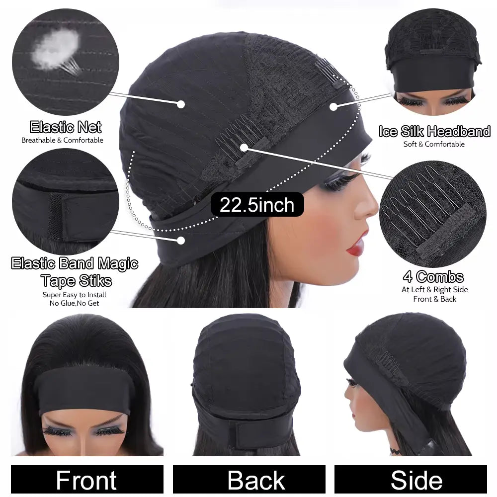 Bling Hair 180Density Body Wave Headband Human Hair Wig Machine Made Human Hair Wig Easy To Wear Body Wave Remy Human Ha