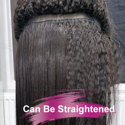 Kinky Straight 3 IN 1 Half Wig Human Hair Glueless Wig Human Hair Ready to Wear Half Wig With Drawstring Seamless Clips 