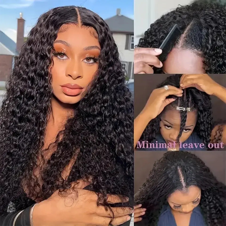Bling Hair Deep Wave V Part Wig Brazilian 180 Density Natural Color No Leave Out Deep Wave Wigs For Women 100% Human Hai