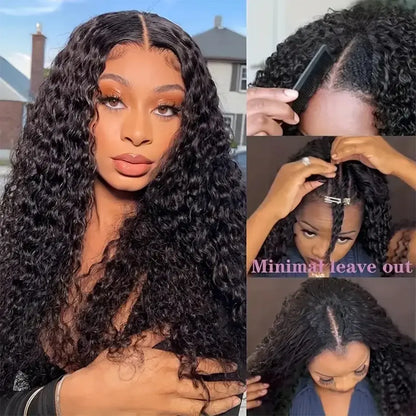 Bling Hair Deep Wave V Part Wig Brazilian 180 Density Natural Color No Leave Out Deep Wave Wigs For Women 100% Human Hai
