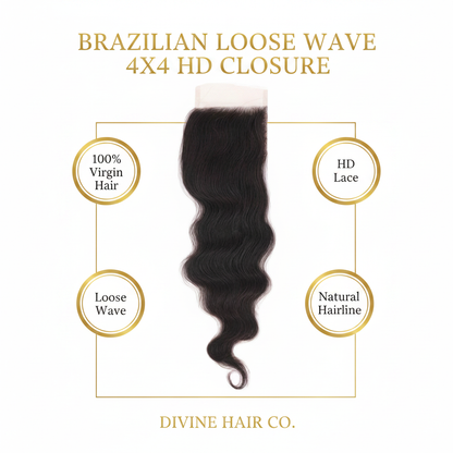 Brazilian Loose Wave 4x4 HD Closure - Infographic