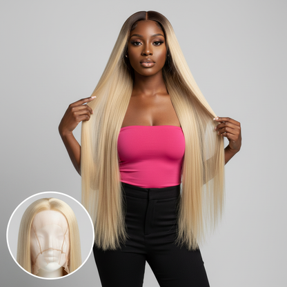 Russian Blonde Brazilian Straight Closure - Model