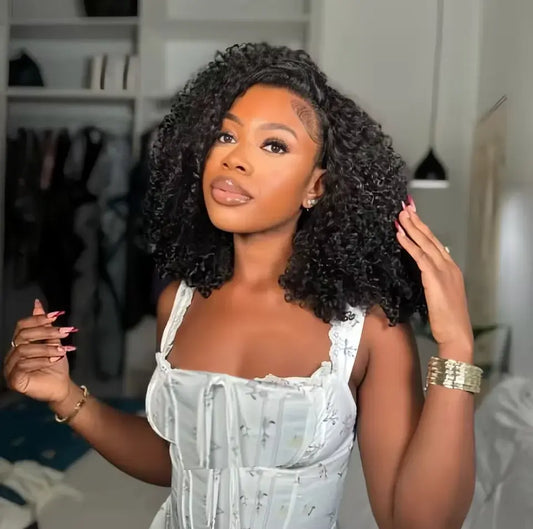 3 in 1 Brazilian Kinky Curly Half Wig Glueless Deep Wave 14-34 Inch