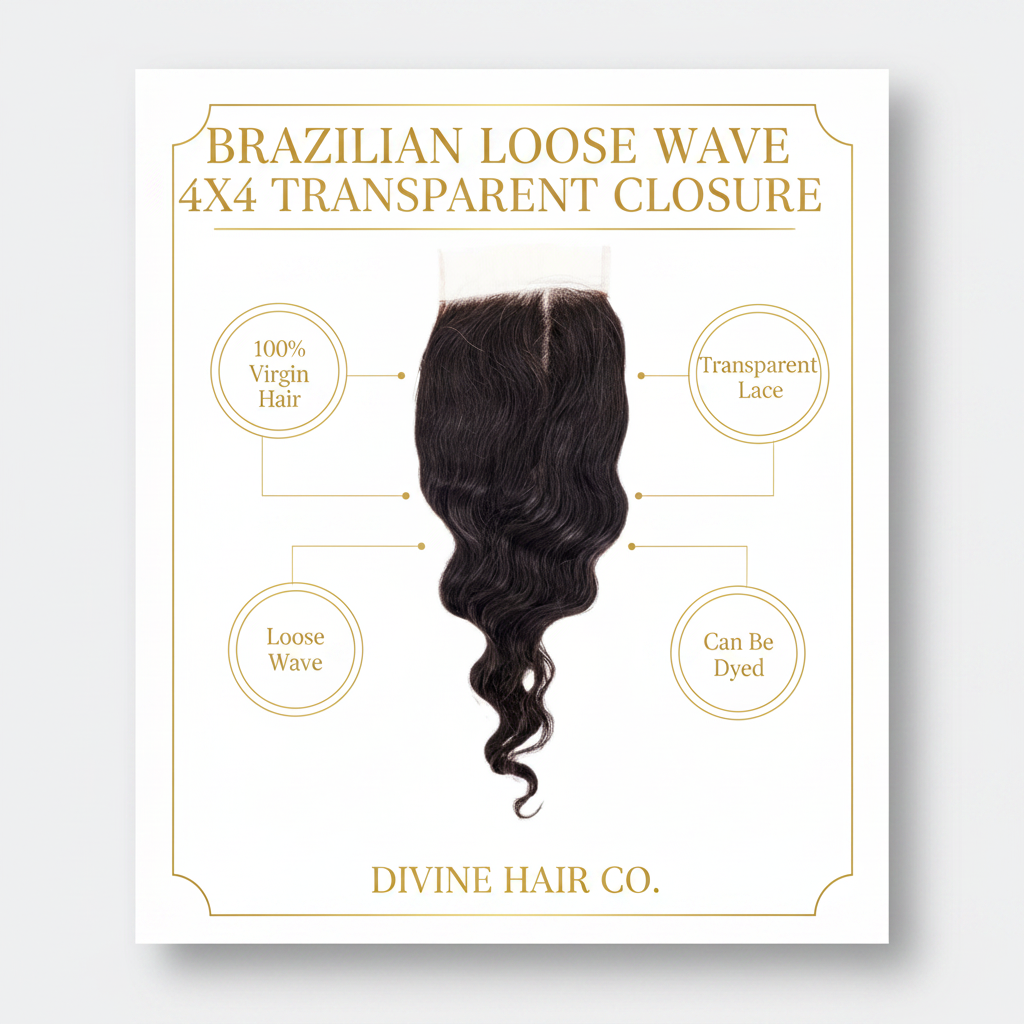 Brazilian Loose Wave 4x4 Transparent Closure - Infographic