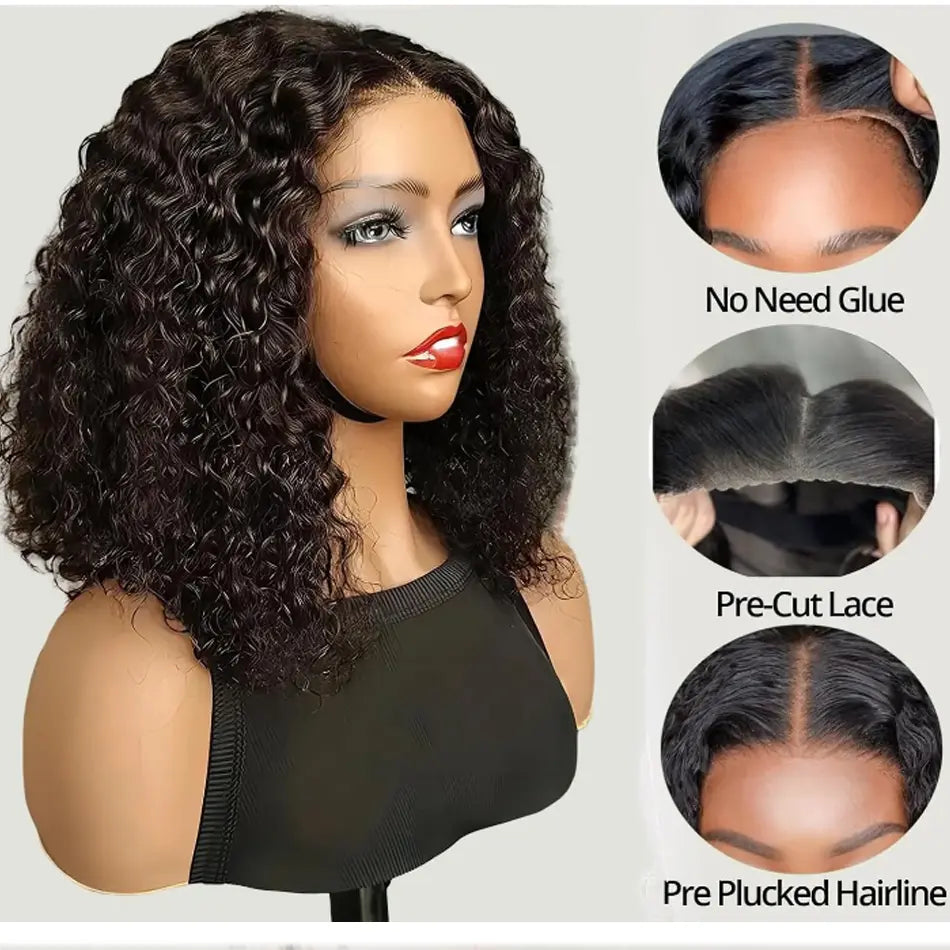 Bling Hair Glueless Short Deep Wave Lace Closure Wigs Malaysian Human Hair Wig Glueless 13x4 13x6 HD Lace Frontal Wigs W