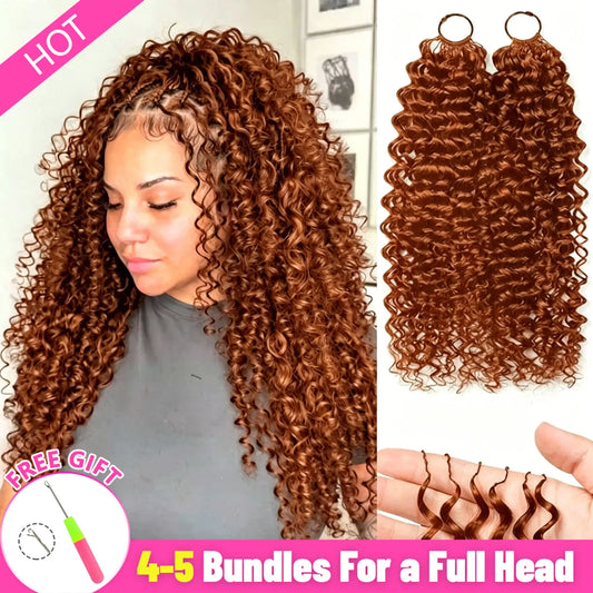 Kinky Curly Dark Ginger Orange Crochet Hair For Women Human Hair Pre-looped Beach Curl Crochet Braids Hair Deep Wave Bra
