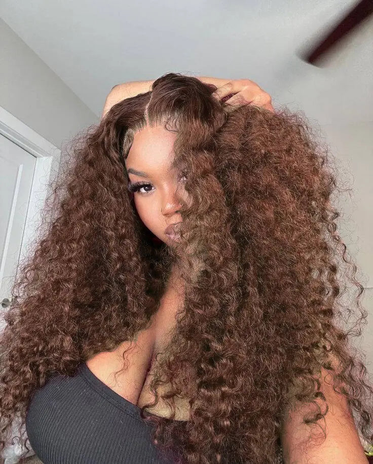 13x4 Deep Wave Chocolate Brown Lace Front Wig Water Wave Human Hair Wig Transparent 13x6 Deep Curly Wig Brown Color Hair