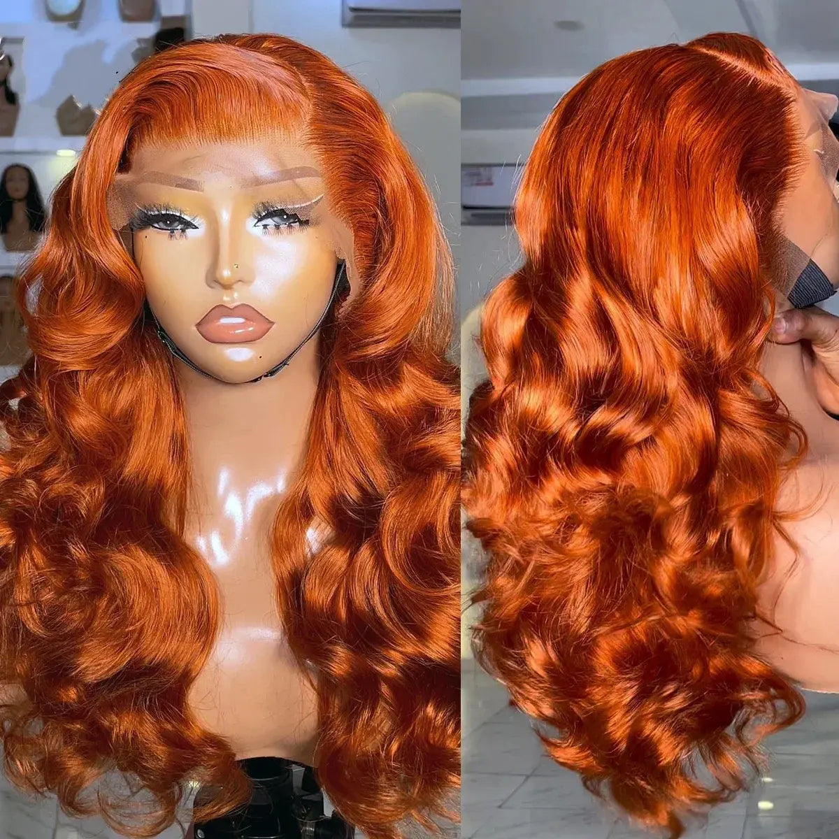 Reddish Brown Body Wave Lace Frontal Wig - 180% Density